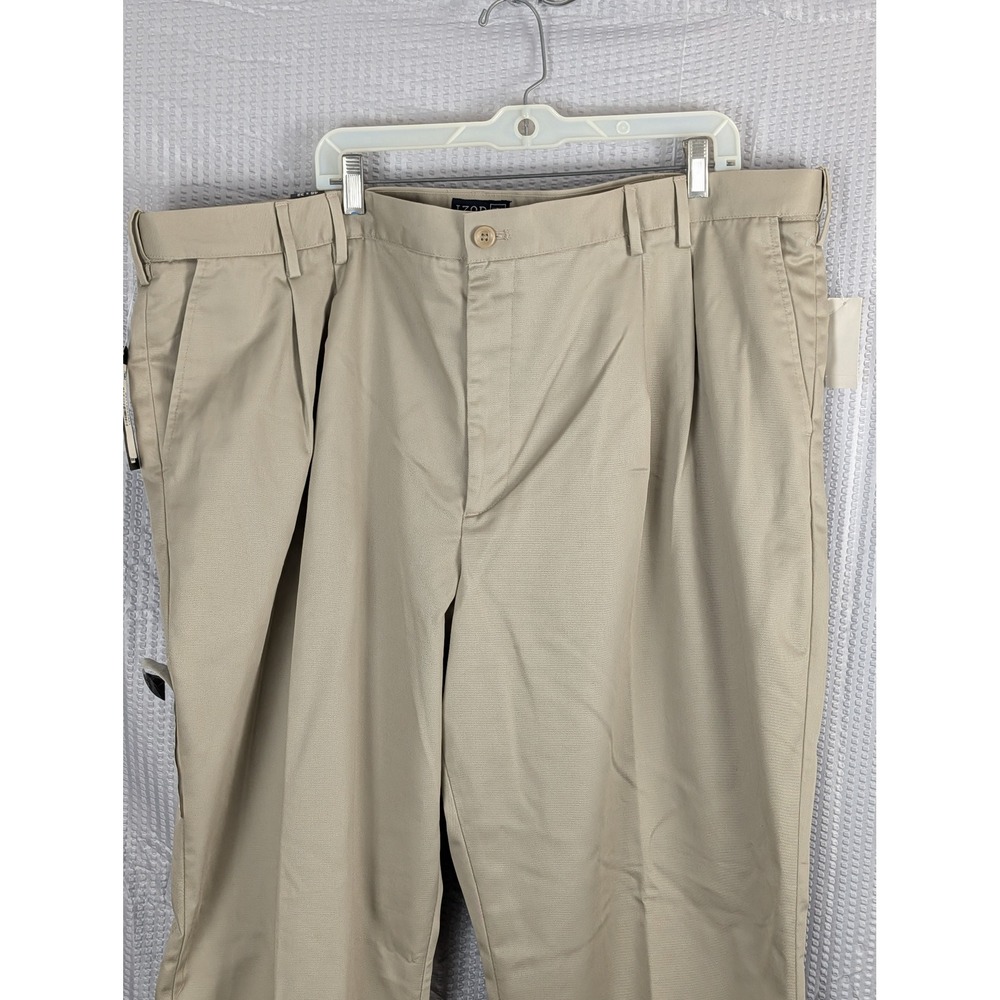 Izod American Chino Pants Mens 48x32 Khaki Double Pleat Big and Tall NWT Cotton